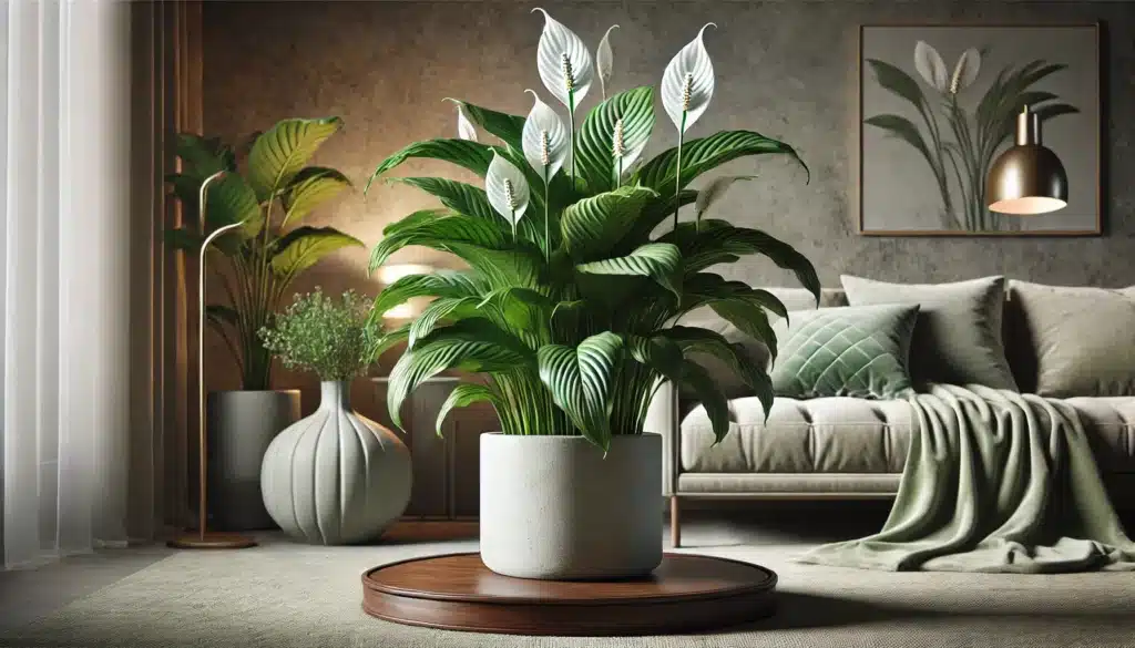 Peace Lily Spathiphyllum plante intérieur pot salon table basse
