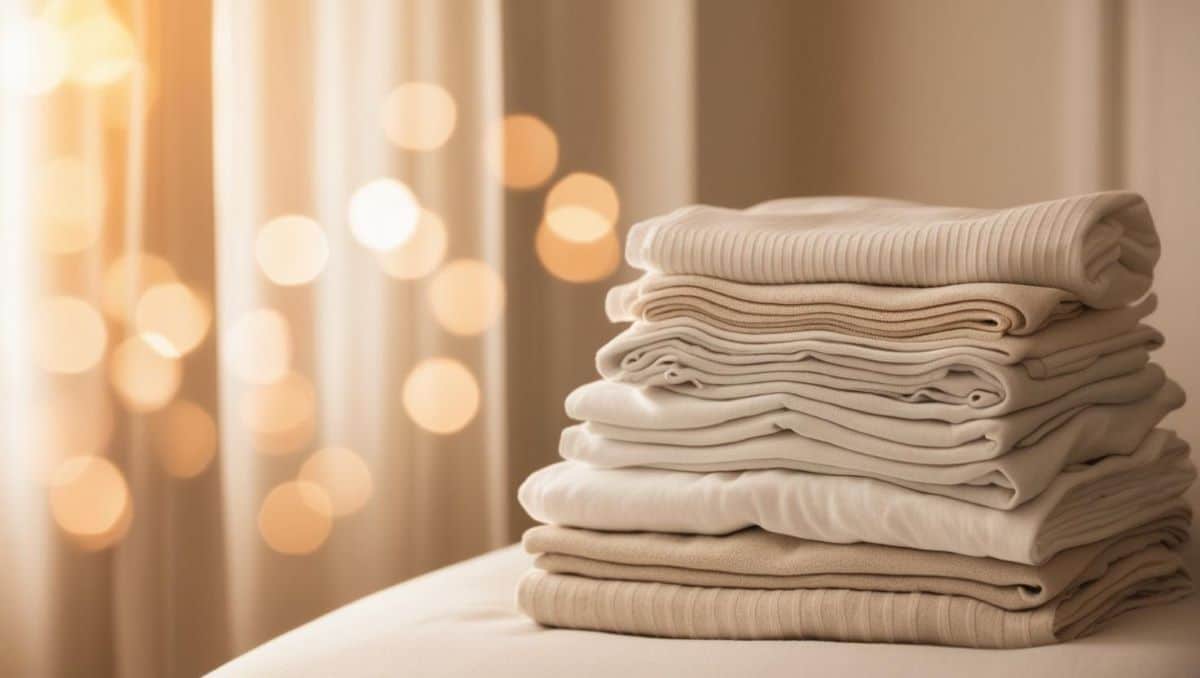 linge parfaitement séché et plié, prêt à être rangé ton neutre naturel serviettes