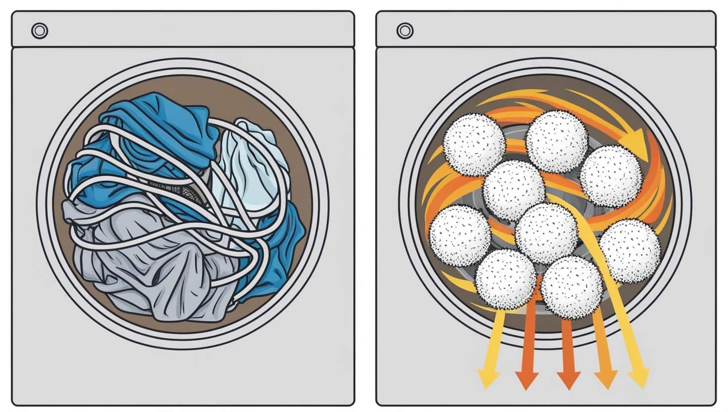 Comment Fonctionne le Séchage avec et sans Balles linge est enchevêtré espaces entre les vêtements, facilitant la circulation de l'air chaud