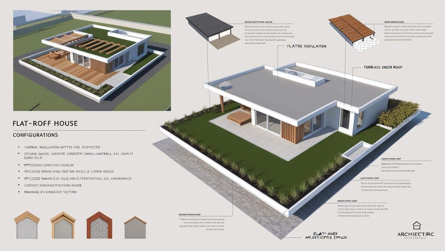 Plan Architectural d'une Maison à Toit Plat vue 3D annotation couts texture simulation