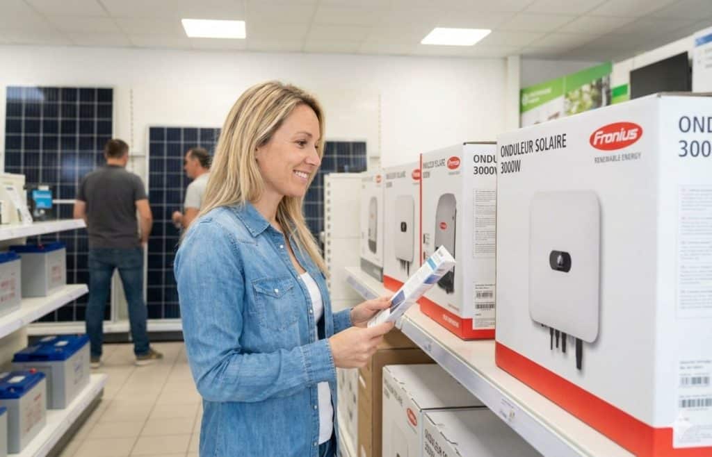 fiche technique pour choisir son onduleur solaire 3000W parmi plusieurs modèles Fronius et Huawei dans un magasin spécialisé.