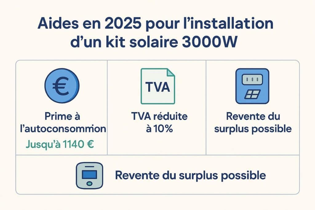 Infographie des aides financières 2025 pour panneaux solaires 3000W
