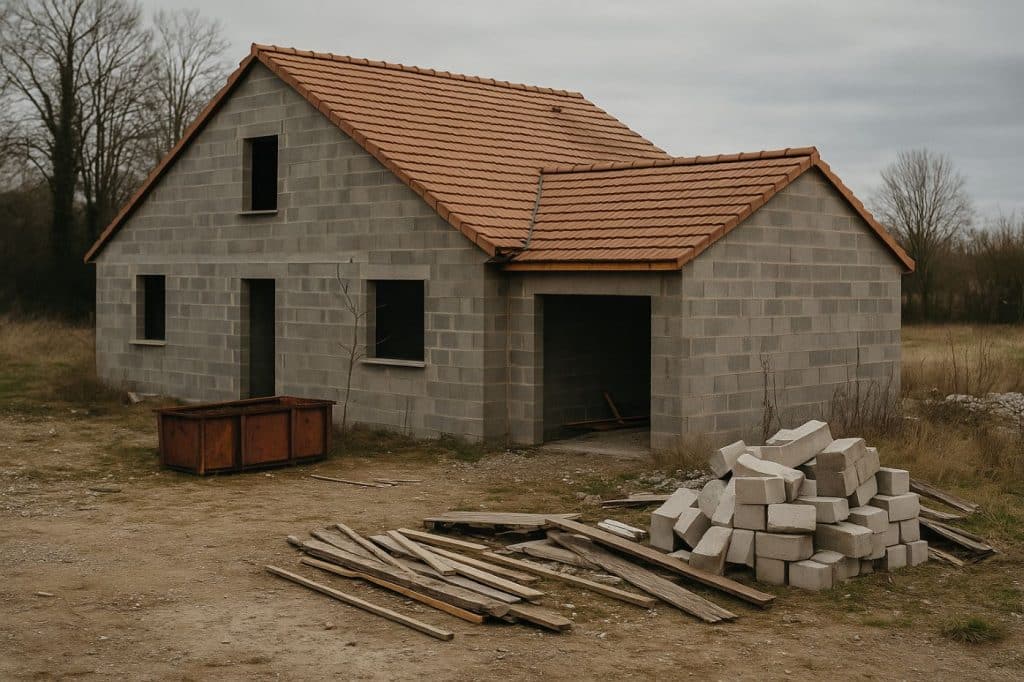 chantier maison abandonnée fin de construction arrêt des travaux non habitable