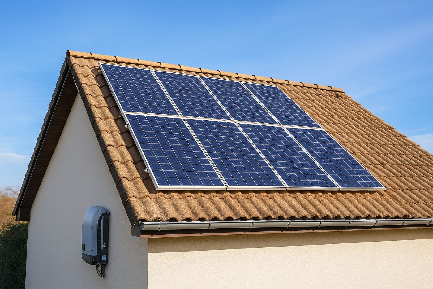 Panneaux photovoltaïques posés sur une toiture résidentielle pour alimenter une climatisation solaire
