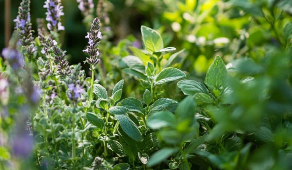 plante menthe verte macro feuille dans un jardin ensoleillé fleur