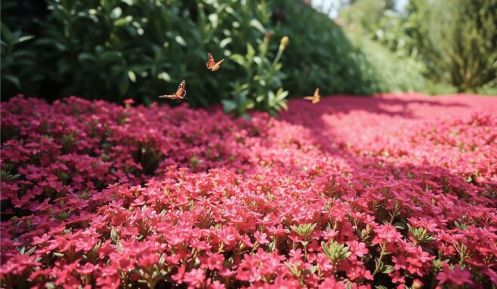 parterre fleur thym serpolet rouge répulsif moustique jardin remplace la pelouse papillons