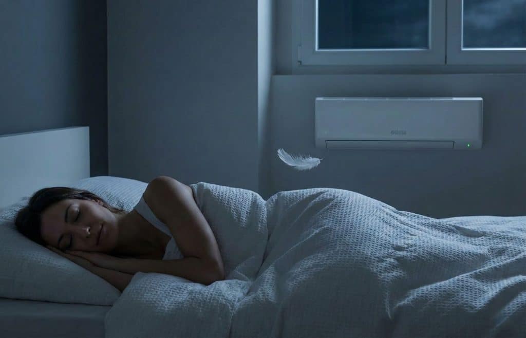 Personne dormant paisiblement dans une chambre équipée du climatiseur sans unité extérieure le plus silencieux du marché.