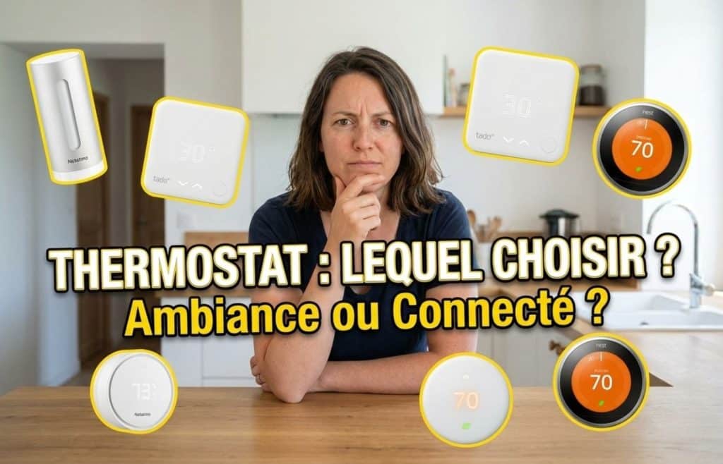Élise Durant s'interrogeant sur le choix d'un thermostat connecté entre Netatmo, Nest et Tado pour faire des économies de chauffage