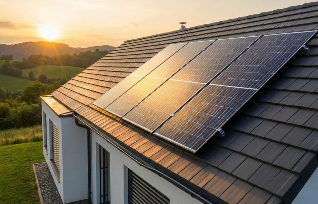 Installation de panneaux solaires 400W sur le toit d'une maison moderne pour maximiser la production journalière