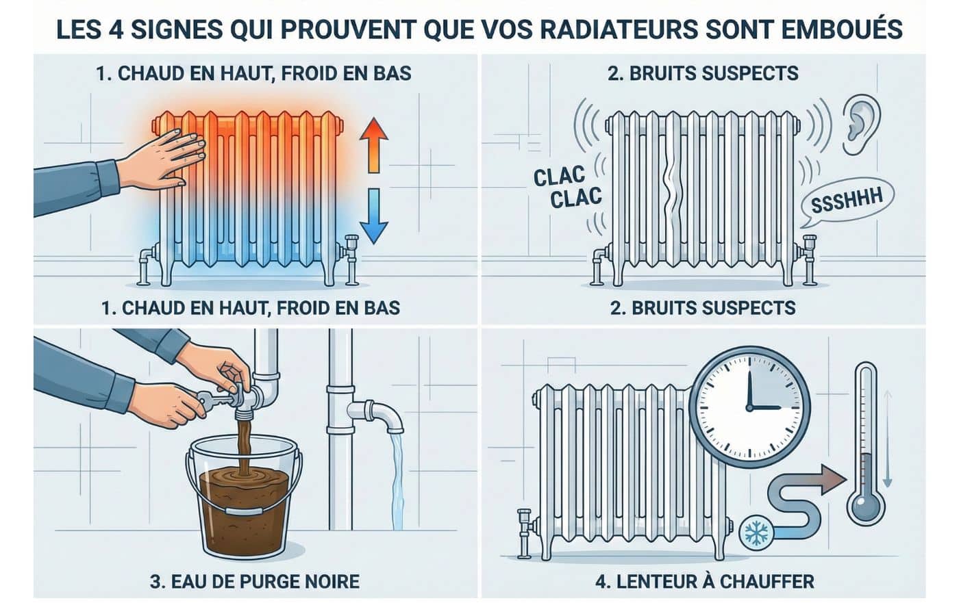 Les signes d'un radiateur emboué à distinguer d'un simple besoin de purge