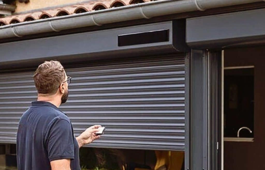 télécommande isntallation volet roulant noir électrique et solaire panneau photovoltaïque discret monocristallin maison