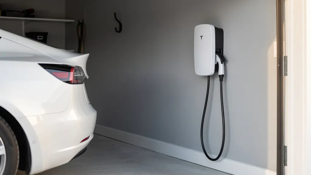 borne de recharge Tesla maison wallbox wall connector cable attaché