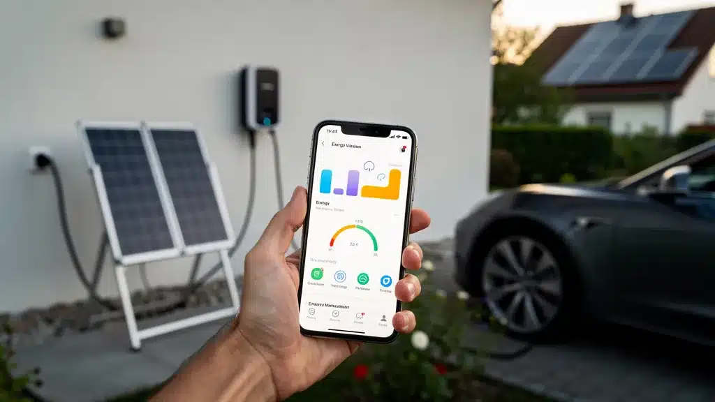 Coupler sa borne à une station solaire autonome model 3 tesla wallbox smartphone application