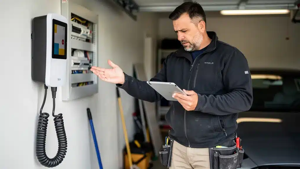 wallbox garage installateur électricien ipad notice fonctionnement tableau électrique ouvert