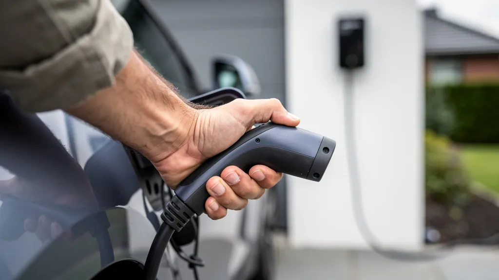 tesla wall connector gen 3 dans la main recharge vehicule électrique à la maison