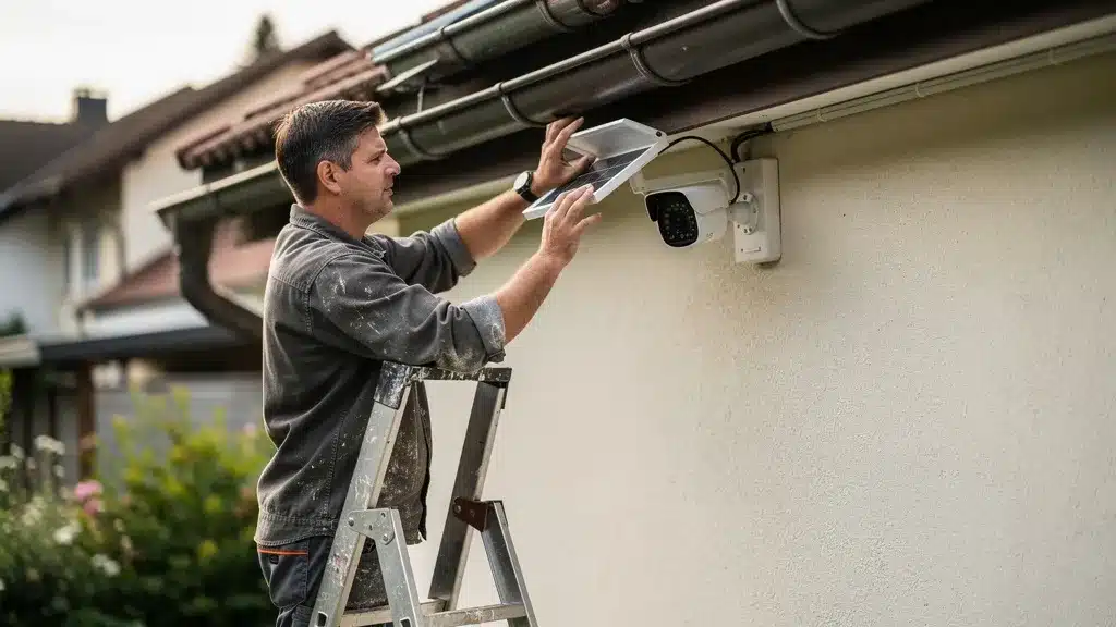 installation pour maximiser la portée wifi caméra de surveillance panneau solaire