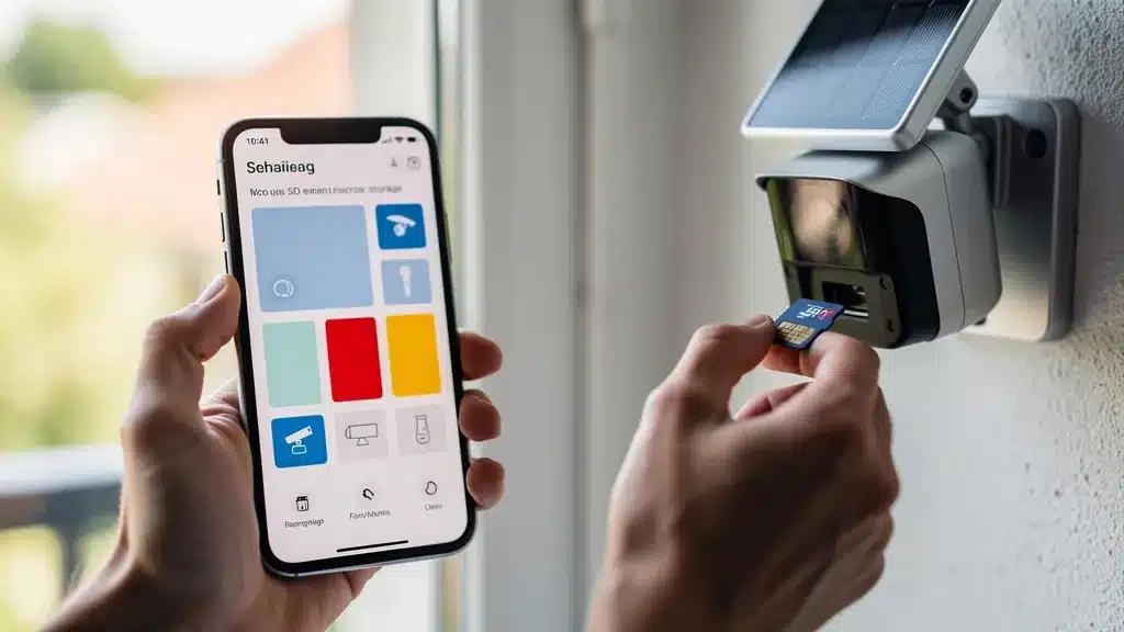 Stockage vidéo : Carte micro SD locale ou Cloud en image caméra de surveillance solaire pilotage smartphone