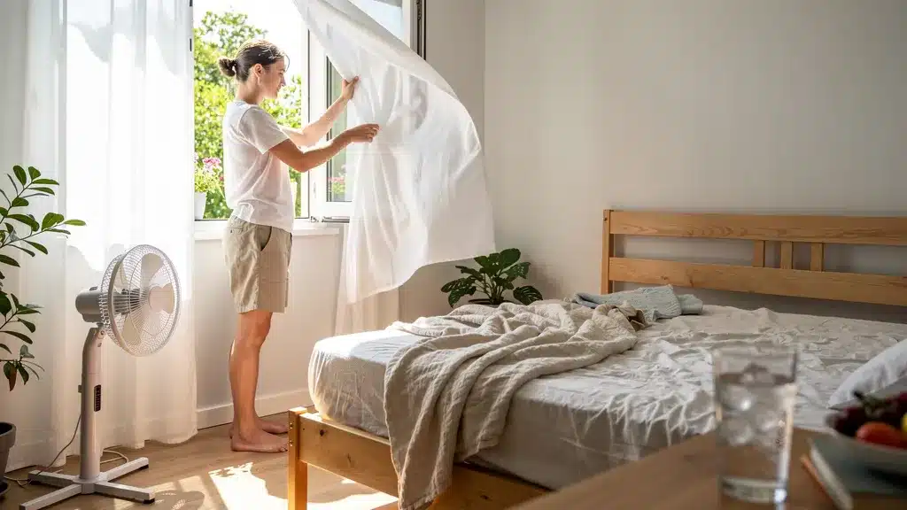 Comment refroidir une pièce en été sans climatisation aération chambre ventilateur fenetre courant d'air