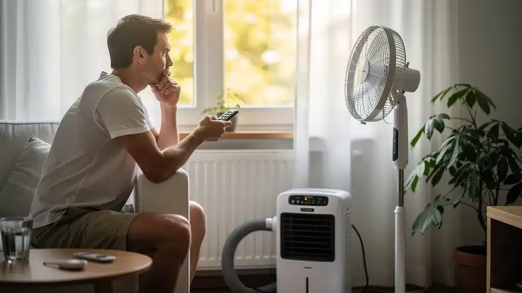 ventilateur et climatiseur mobile homme télécommande salon