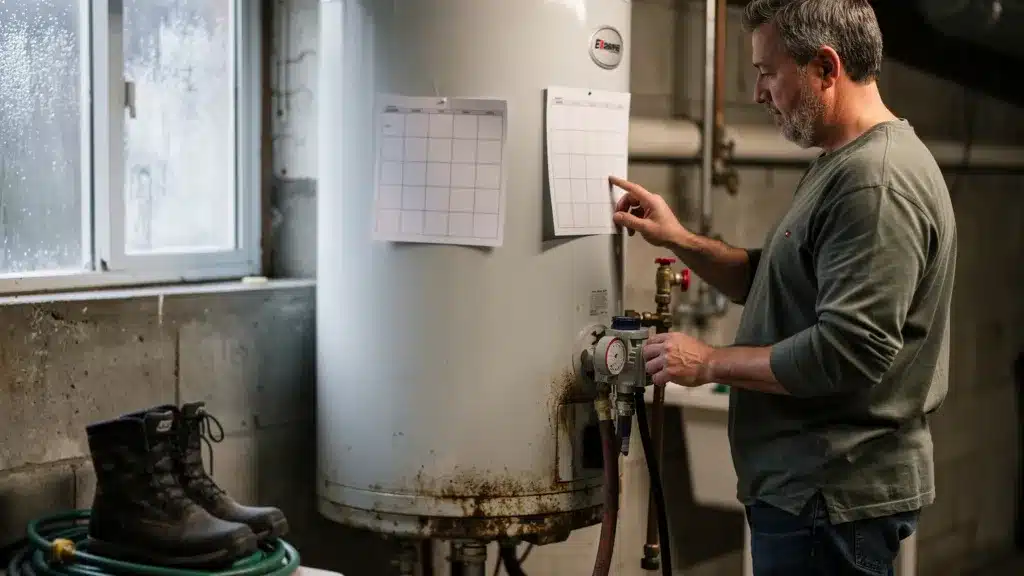 An artistic photo illustrating the concept of 'why' and 'when' to drain a water heater, perhaps showing a calendar with a