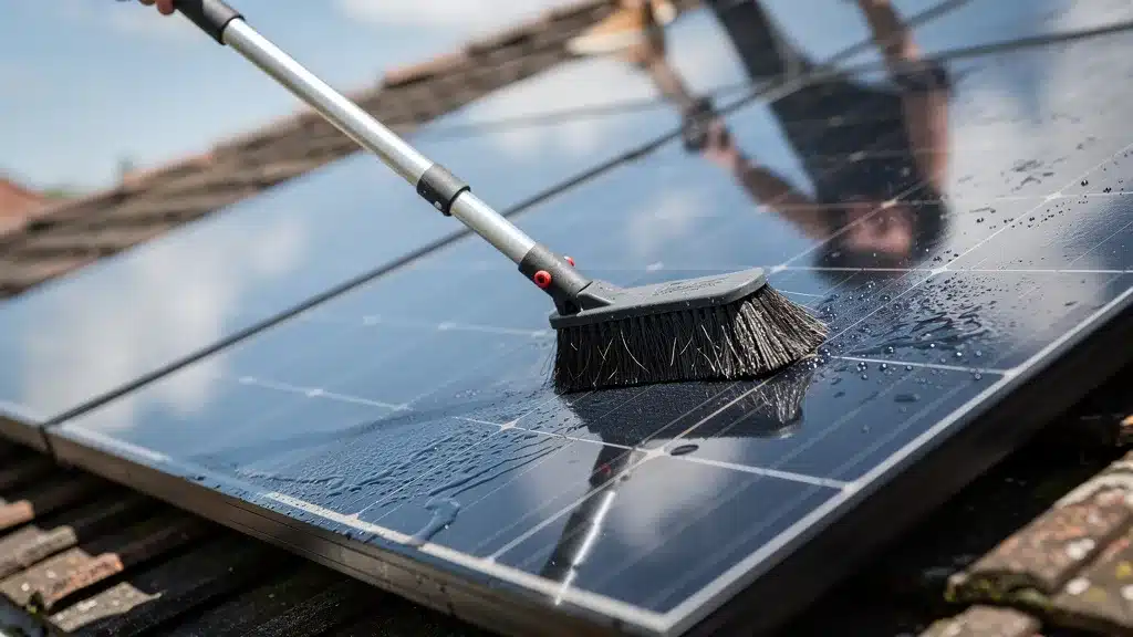 Matériel DIY : perche télescopique et eau déminéralisée pour mieux comprendre entretien panneaux solaires