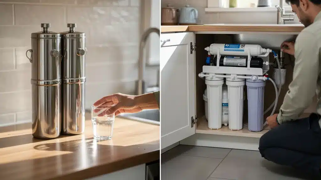 Berkey vs British Berkefeld et Osmose Inverse : Le comparatif - Filtre berkey avis berkey vs british berkefeld et osmose inverse comparaison sous évier de cuisine