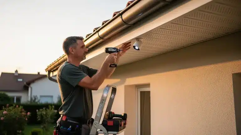 Installation d&rsquo;une caméra de surveillance sous débord de toiture