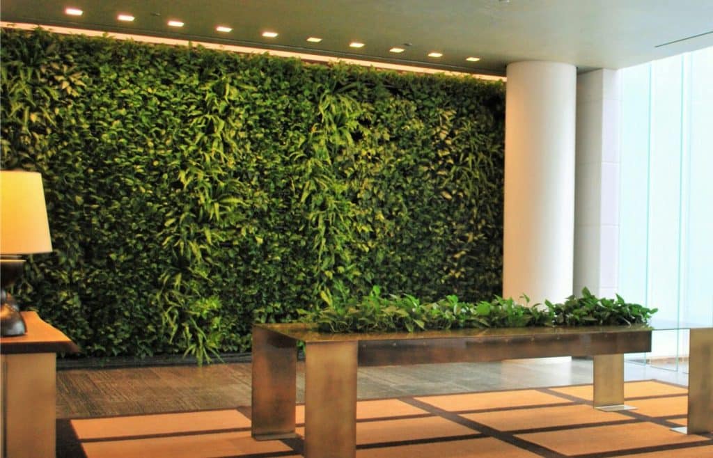 salon en bois mur végétal naturel led mur décoration