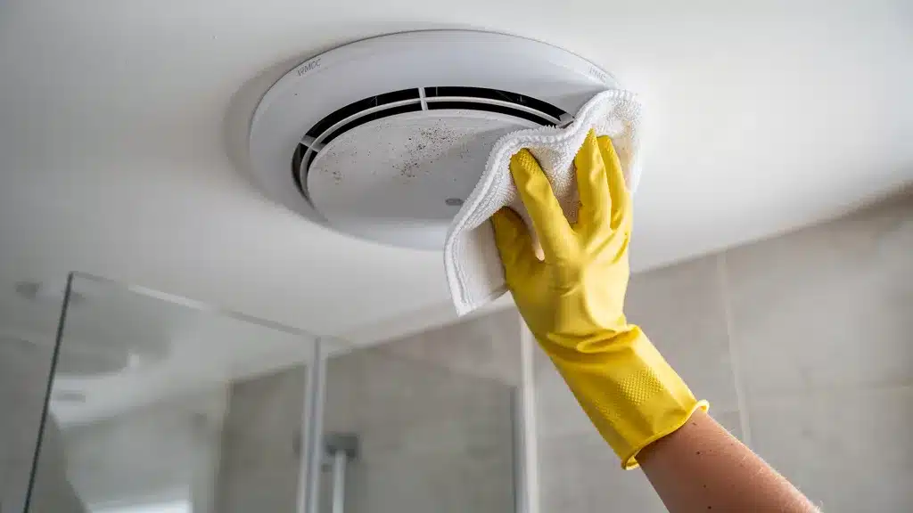 Comment entretenir sa VMC hygro soi-même pour 0 euro ? - VMC hygroréglable nettoyer vmc plafond salle de bain gant de vaisselle et chiffon micro fibre