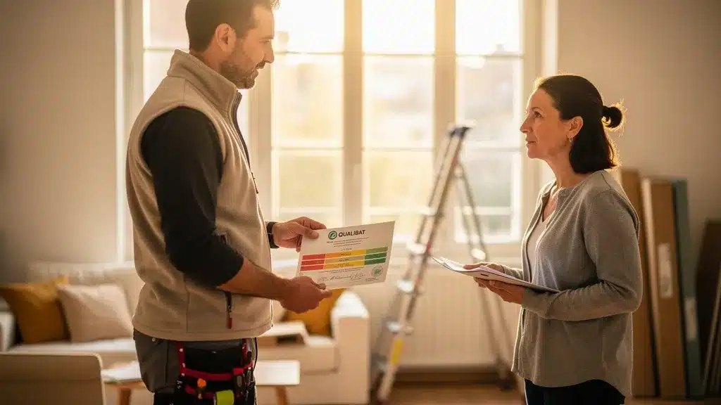 Photo de professionnel avec document pour artisan rge et habitologue : éviter les arnaques aux subventions