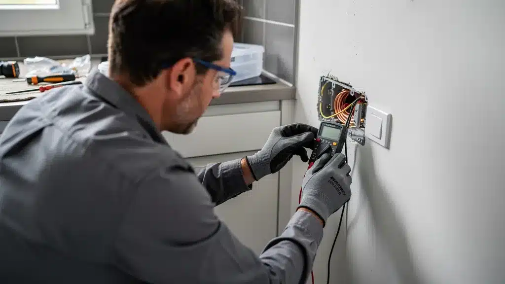 Photo de personne avec cuisine pour étapes pour installer une plaque induction sans court-circuit