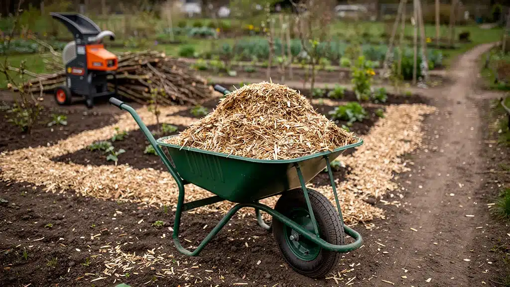 Assis, jardin, plante illustrant calculer le volume de paillis brf obtenu avec votre broyeur