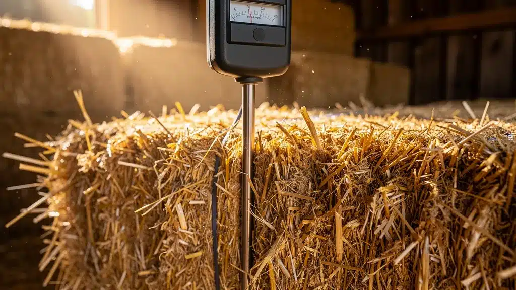 Chantier commando : dimensions des bottes et humidité - Construction en paille Lisant, gros plan illustrant chantier commando : dimensions des bottes et humidité