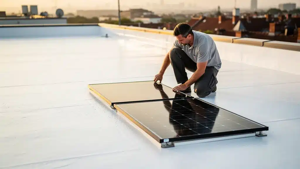 Photo de lumiere avec eau pour toit plat hydrofugé en blanc : le combo idéal avec le solaire