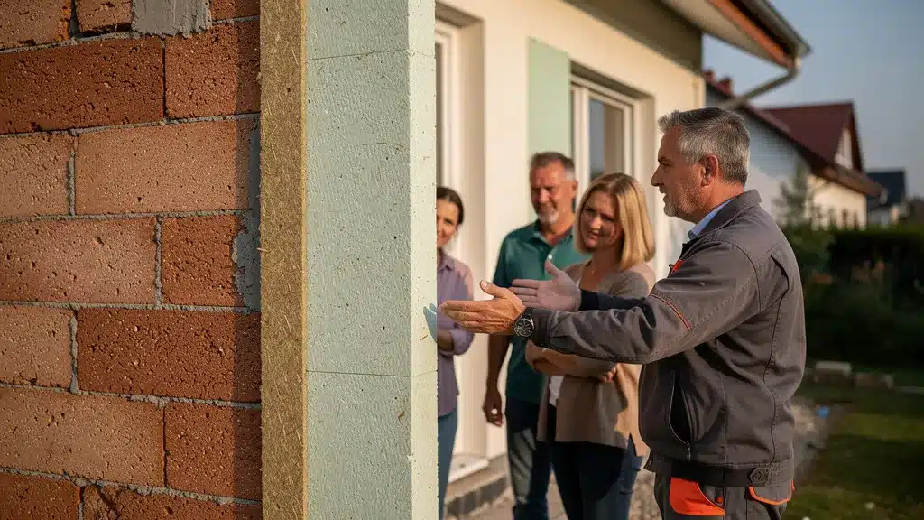 Physique du bâti : Pourquoi dissocier isolant et mur porteur en ITE ? - Iti vs ite Technical architectural cross-section drawing showing how pour physique du bâti : pourquoi dissocier isolant et mur porteur