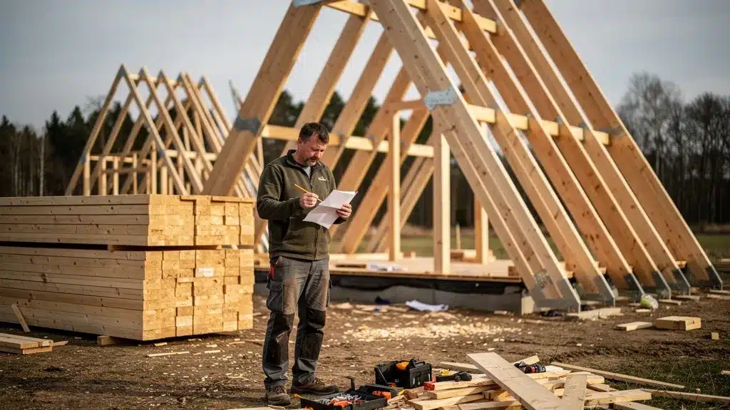 Scene montrant personne, montrant, maison en rapport avec kit maison en a vs autoconstruction : le comparatif 2026