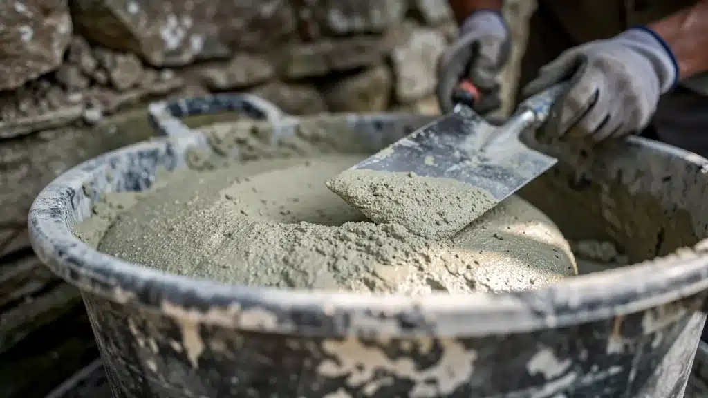 Montrant, lumiere, gros plan illustrant calculateur : quel dosage pour votre jointoiement mur en pierre