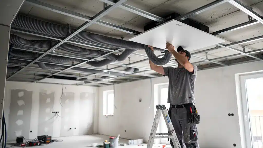 Installation d'une VMC extra plate : checklist pour la rénovation - Vmc extra plate Construction site view looking up at an unfinished false pour installation d'une vmc extra plate : checklist pour la
