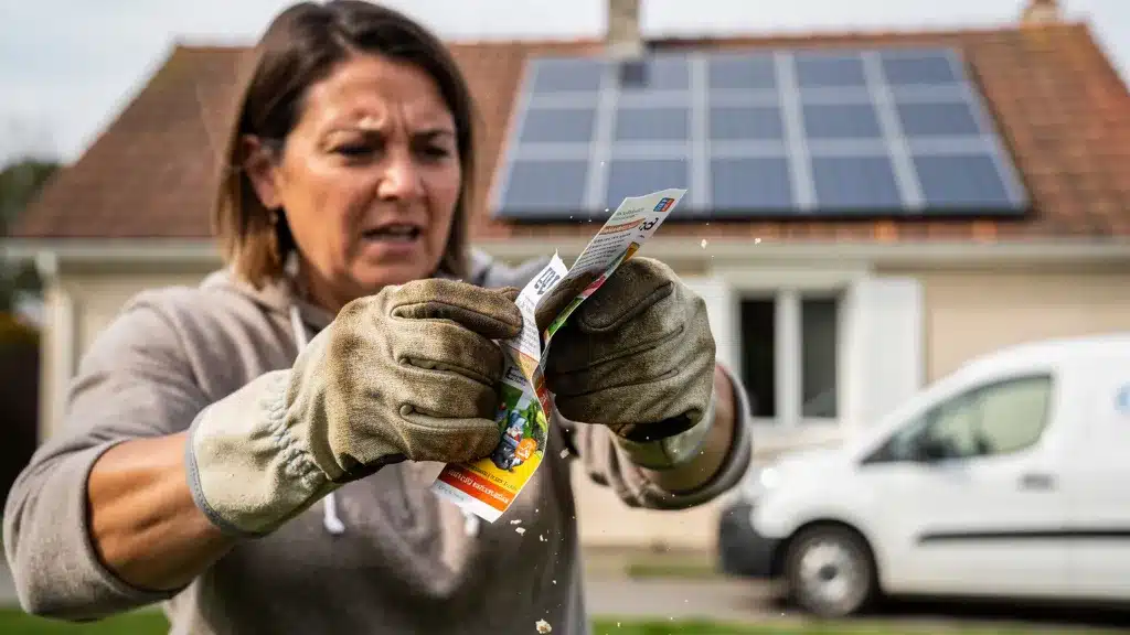 Femme, homme illustrant panneau solaire gratuit en 2026 : décryptage d'une arnaque