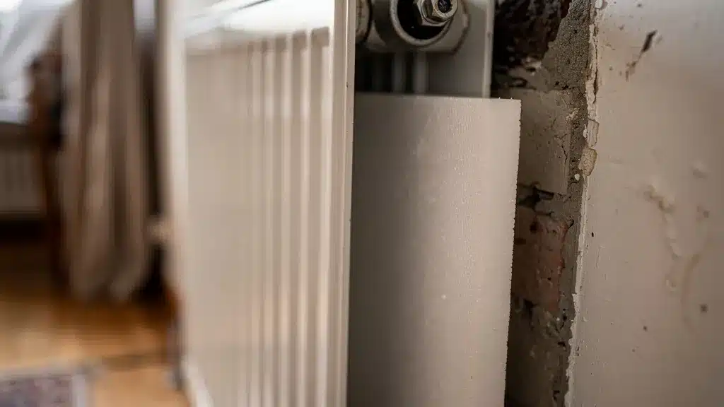 Montrant et gros plan, blanc pour depron derrière un radiateur : optimiser le rayonnement