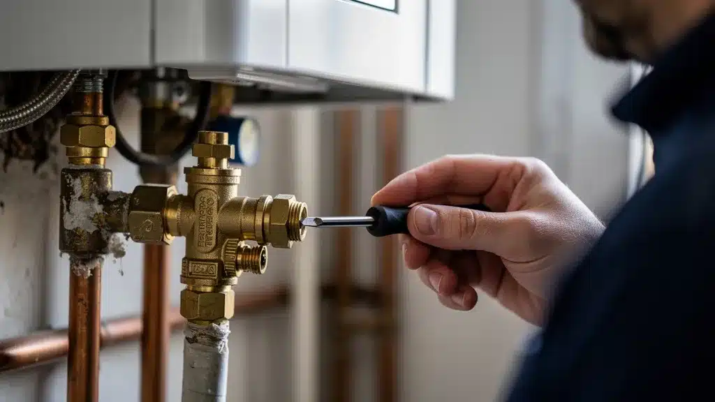 Personne, main, tenant illustrant comment débloquer un disconnecteur eau sans plombier