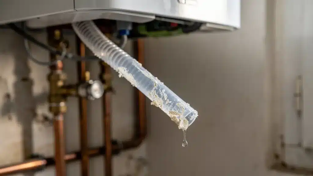 Scene montrant montrant, eau, blanc en rapport avec fuite en goutte-à-goutte : l'entartrage du clapet