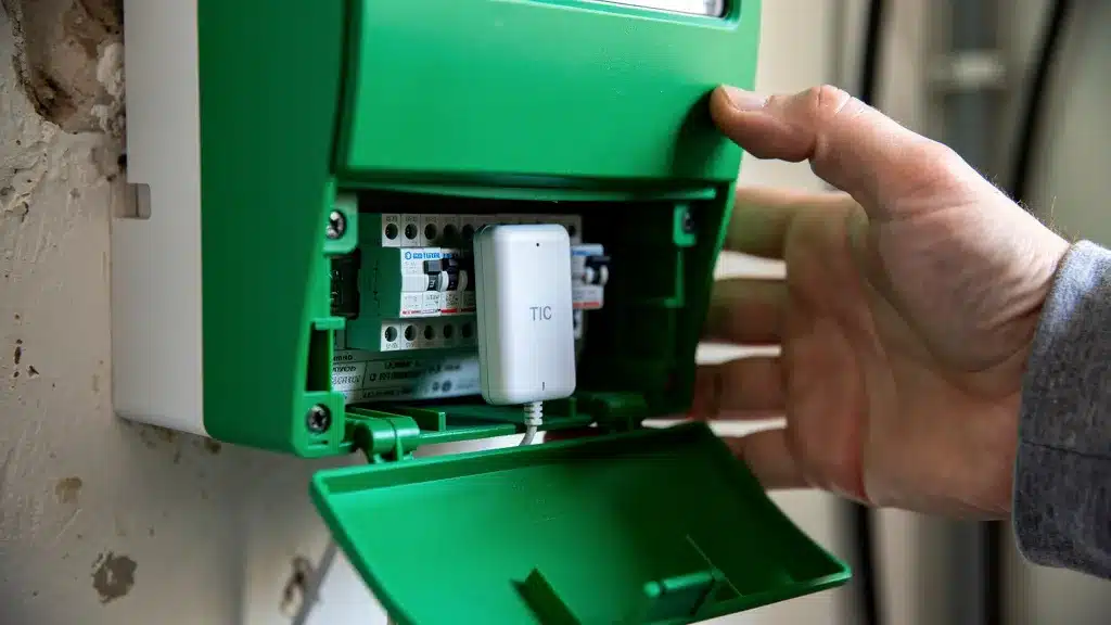 Photo de blanc avec vert pour exploiter le port tic du compteur linky pour suivre sa consommation
