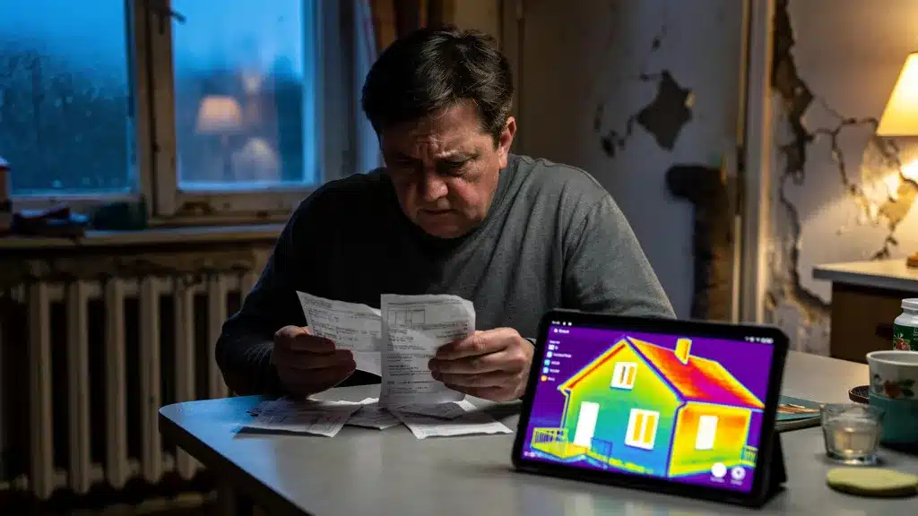 Personne et regardant, montrant pour éviter les futures coupures : baisser sa facture d'énergie
