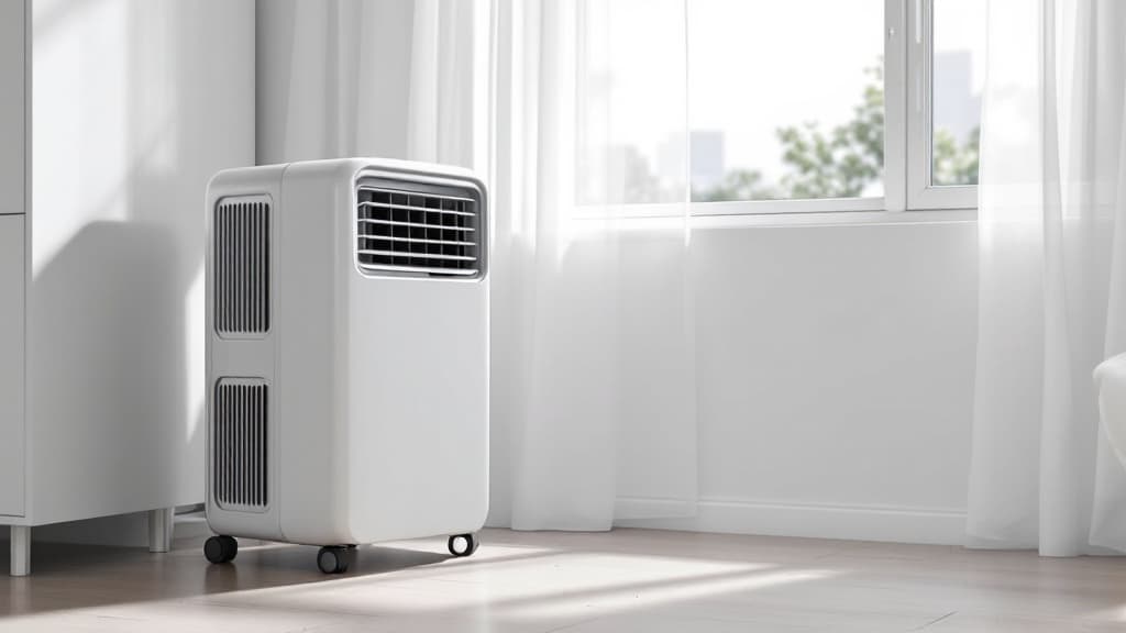 Climatiseur monobloc portable avec sa gaine d évacuation passée par la fenêtre