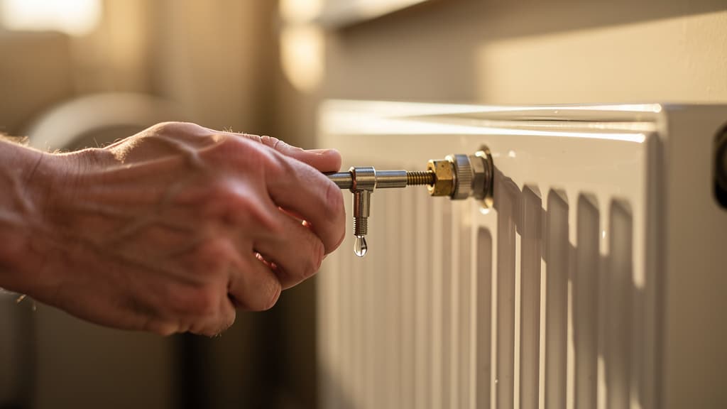 Comment purger un radiateur : une main ouvre la vis de purge avec une cle