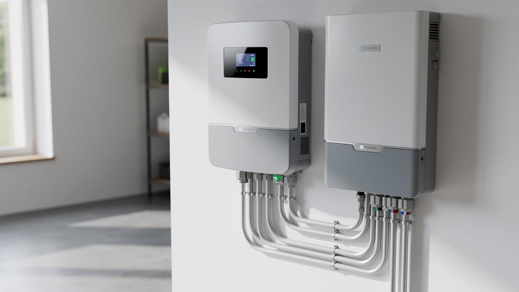 Onduleur hybride solaire fixe au mur avec batterie de stockage