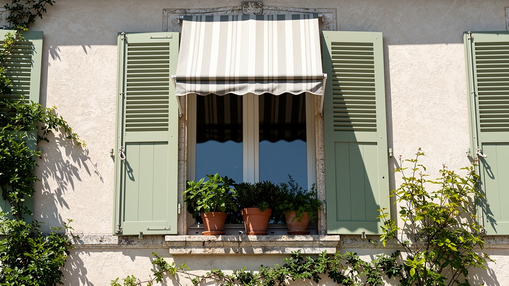 Maison aux volets fermés contre la canicule, rafraîchie sans climatisation