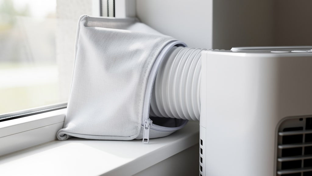 Kit de calfeutrage en toile zippée reliant le tuyau d'un climatiseur mobile à la fenêtre pour éviter l'entrée d'air chaud