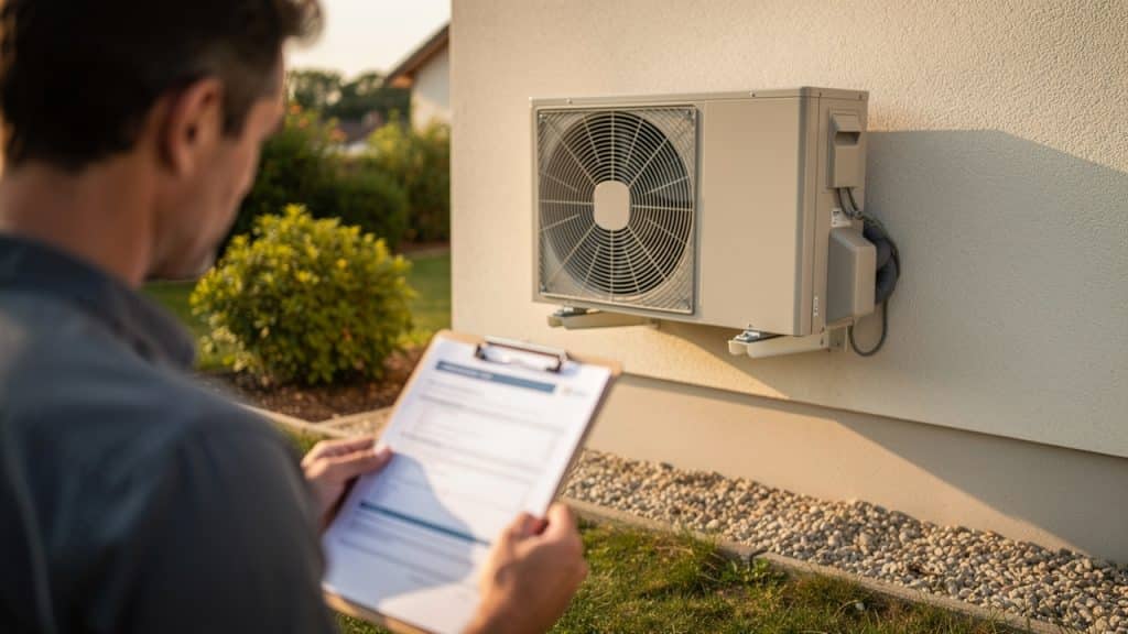 Pompe à chaleur air-eau et devis de coup de pouce chauffage devant une maison